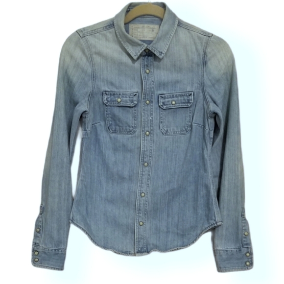 COPY - Allsaints spitalfields Denim pearl snap Jacket shirt shacket size S - Picture 1 of 15
